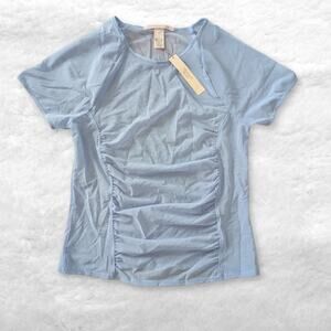 nwt victoria’s secret sport blue energy vsx mesh ruched short sleeve top